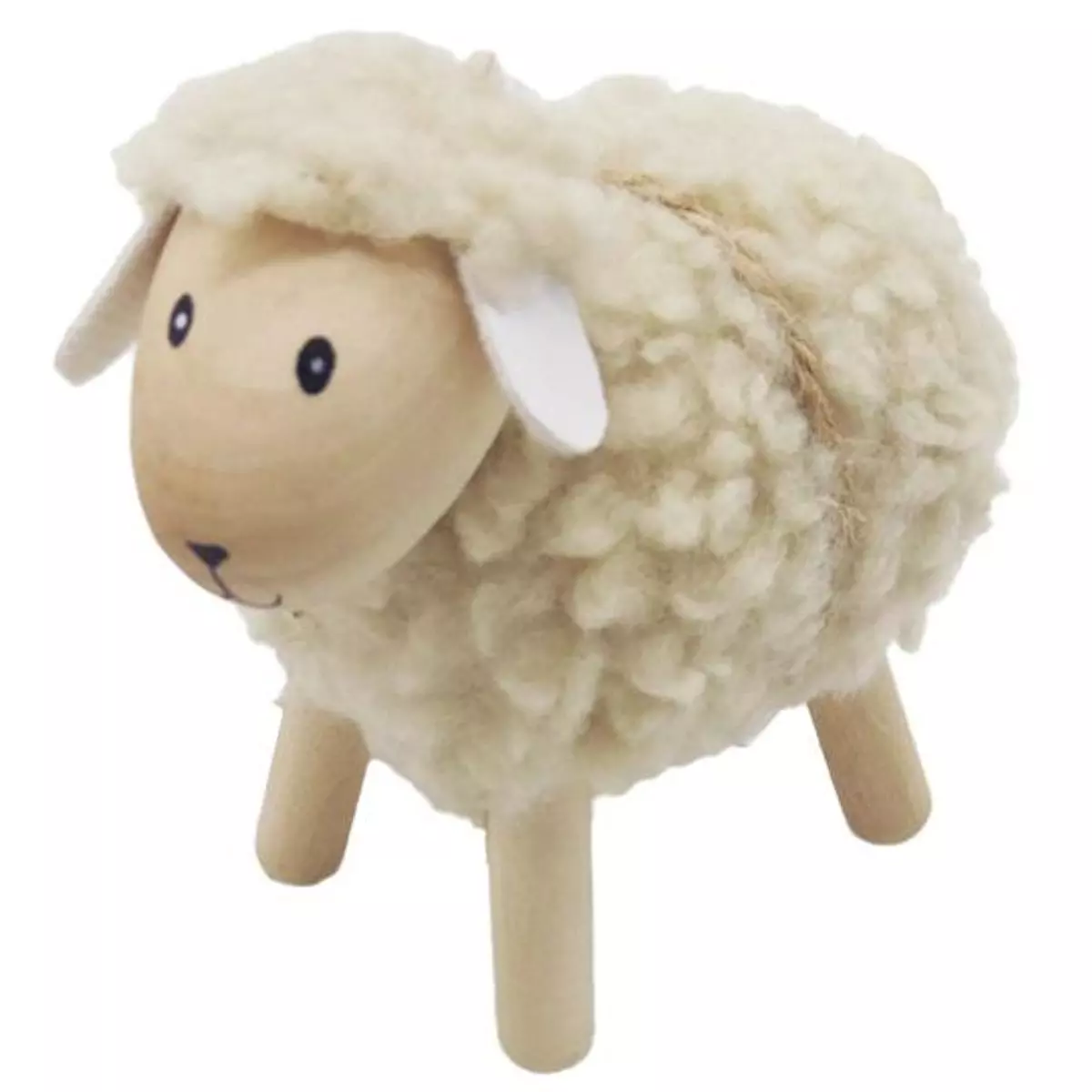 Sau av tre med beige ull, stor, furu