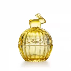 Hadeland GLASSKÅL HARE MED LOKK KLAR GUL 12,5 CM