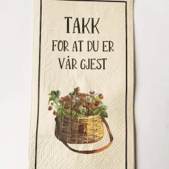 Serviett buffet "Takk for at du er vår gjest" jordbærkurv