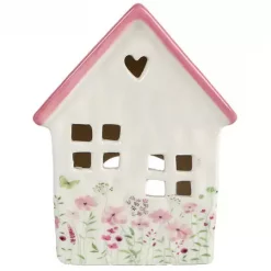 BC Lyshus telys hvit m/rosa tak 11x7x16cm