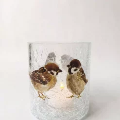 Trend Lysglass krakelert 9x10 cm spurv