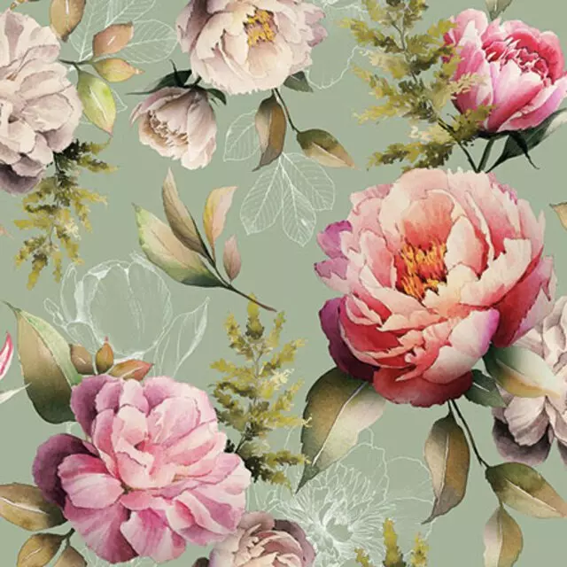 Ambiente kaffe Servietter Peonies composition green