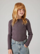 Wax wool rib top, Sparrow