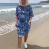 MODA,,Kjole/Tunika,jeansblå m/print