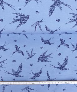 Bomullsjersey - fugler i blått
