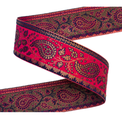 Bånd 'Paisley' 5,8cm - cerise/marine/gull