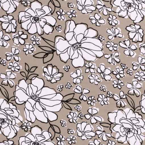 Viskosejersey - Beige med store blomster