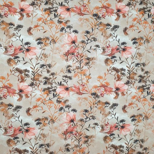 Bomullsjersey - Beige med blomsterprint