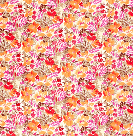 Viskose - Blomstrete i rosa og orange