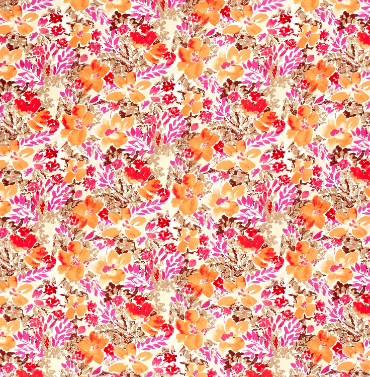 Viskose - Blomstrete i rosa og orange