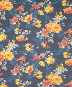 Bomullsjersey - Mørk Marineblå med blomster i oker og rødt