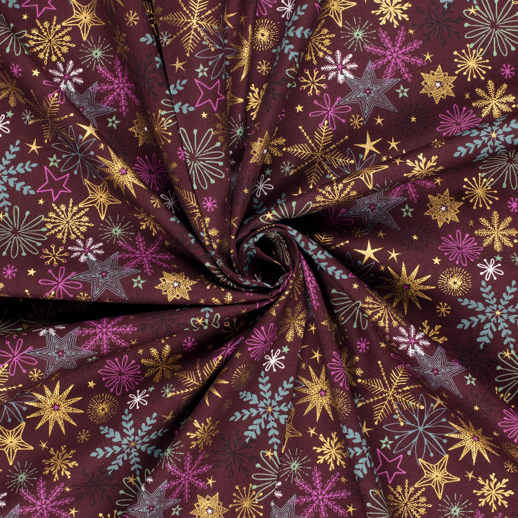 Poplin - Burgunder med stjernemotiv