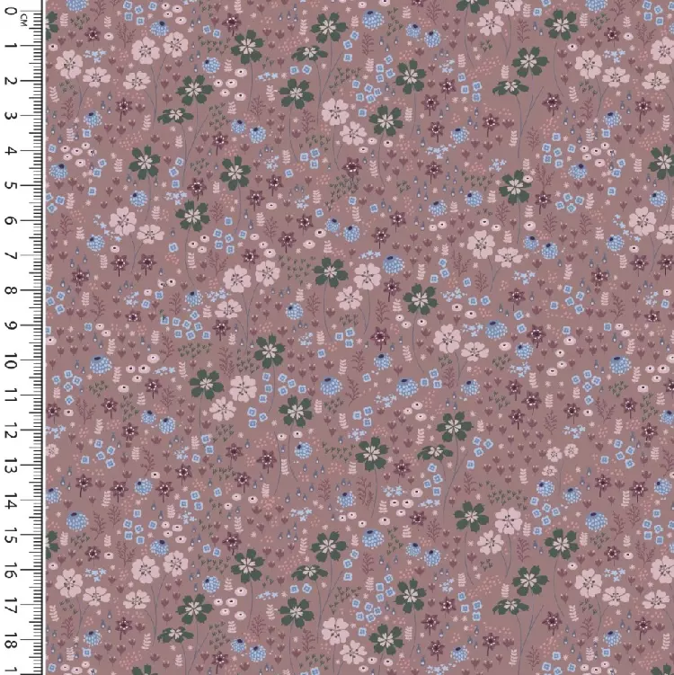 Bomullsjersey - Småblomstrete gammelrosa