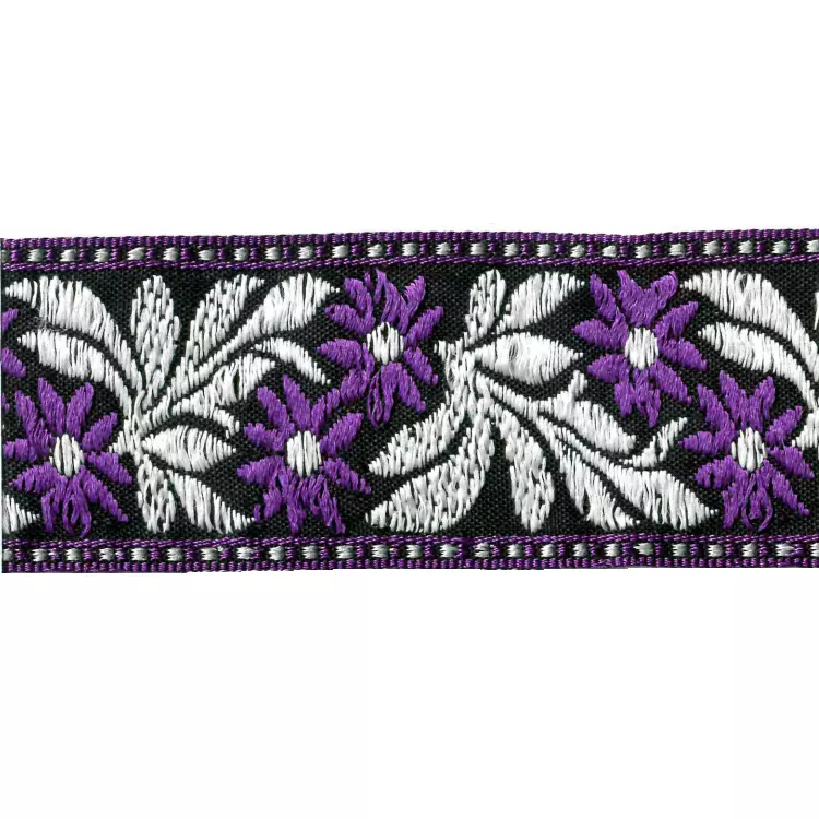 Blomsterbånd 4cm lilla/hvit/sort