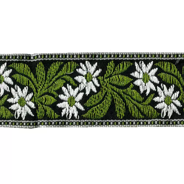 Blomsterbånd 4cm grønn/hvit/sort