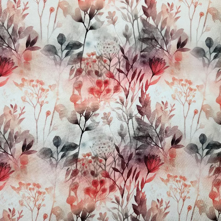 Bomullsjersey - Lysbeige med blad og blomstermønster