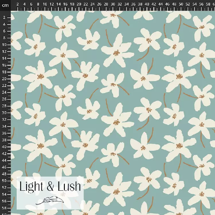 Fast viskose - Store blomster på lys sjøgrønn
