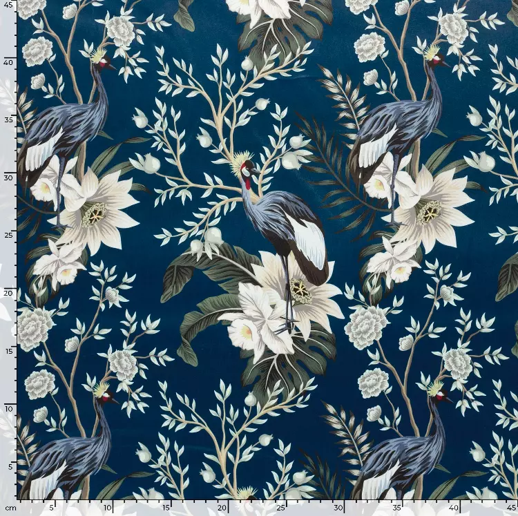 Velour - Marineblå med fugler