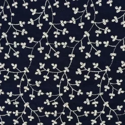 Brodert viskose - Marineblå med hvitt broderi