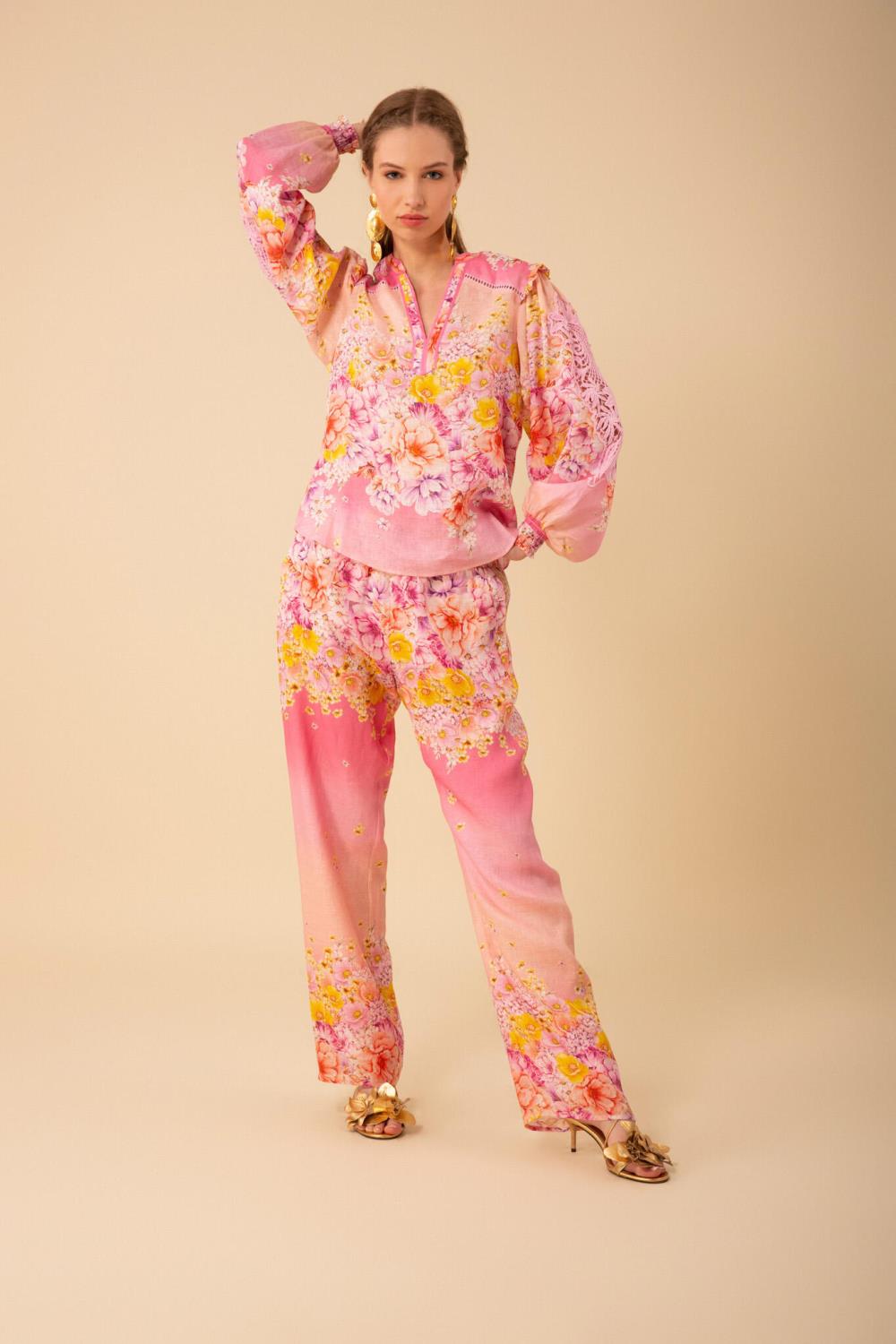 Reese linen blouse print pink