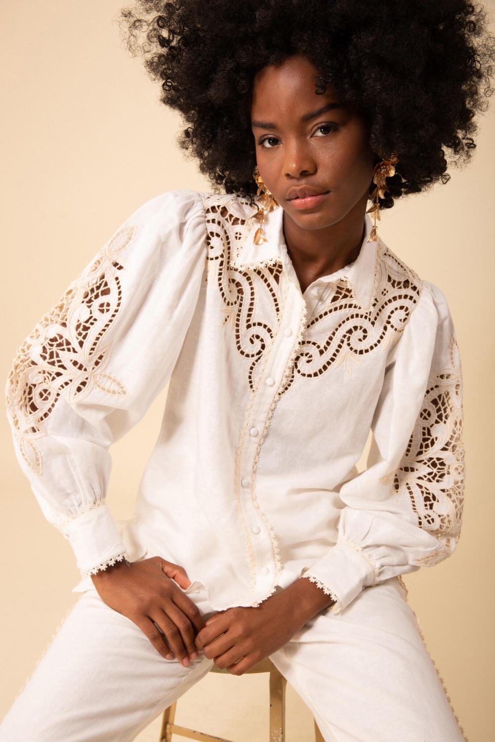 Brynlee shirt embrodery ivory