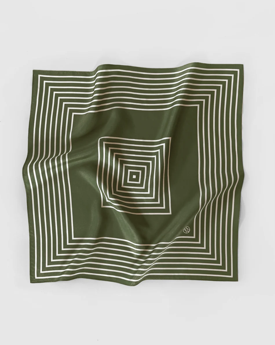 Striped scarf Green & Cream 50cm