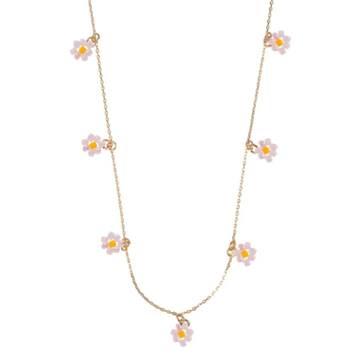 Small flower bead necklace pink