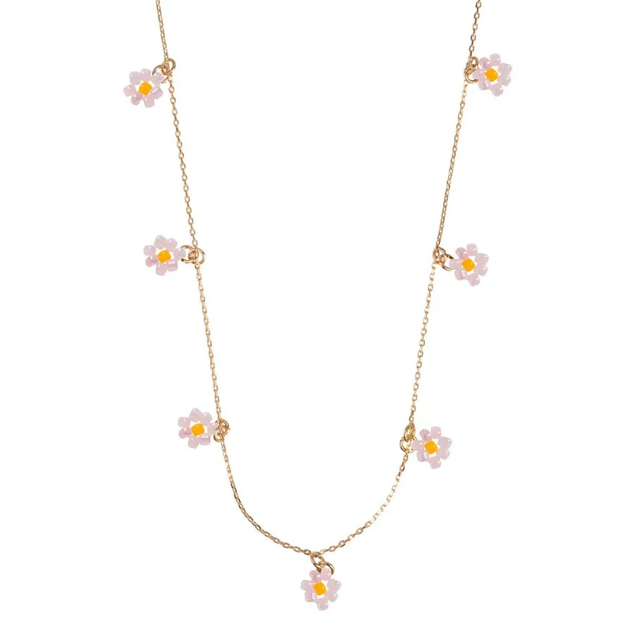 Small flower bead necklace pink