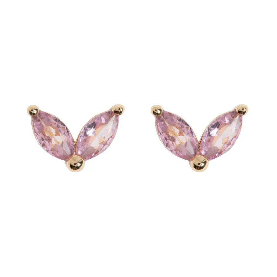 Leah crystal leaf stud earring pink