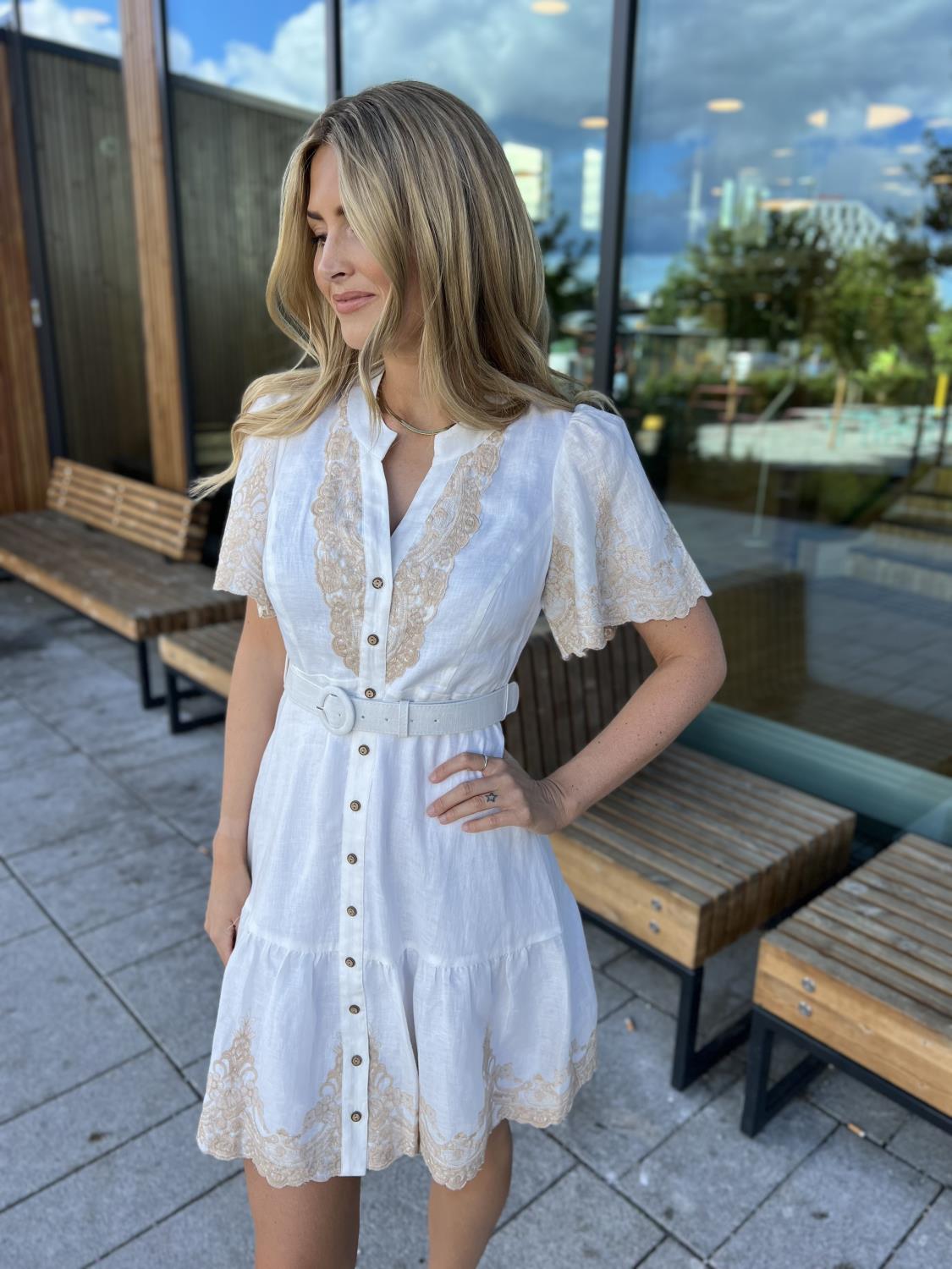 Haven short linen dress white