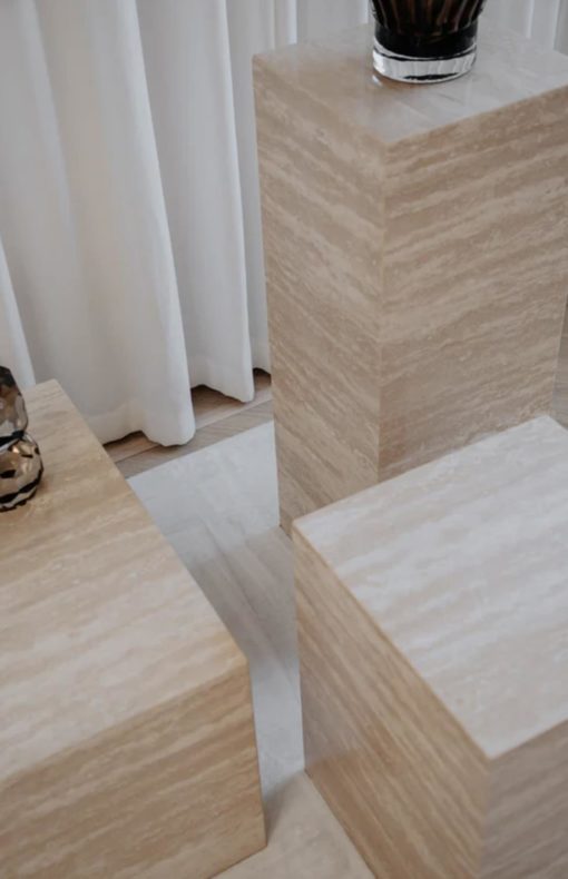 Phantom cube sidetable travertine