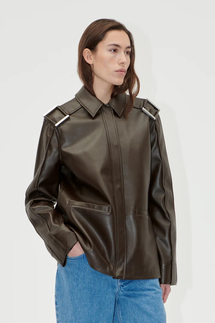 Straight sleeve jacket faux leather