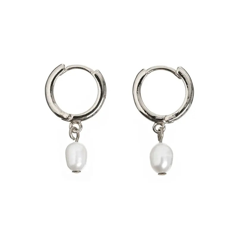 Pearl small hoop silver