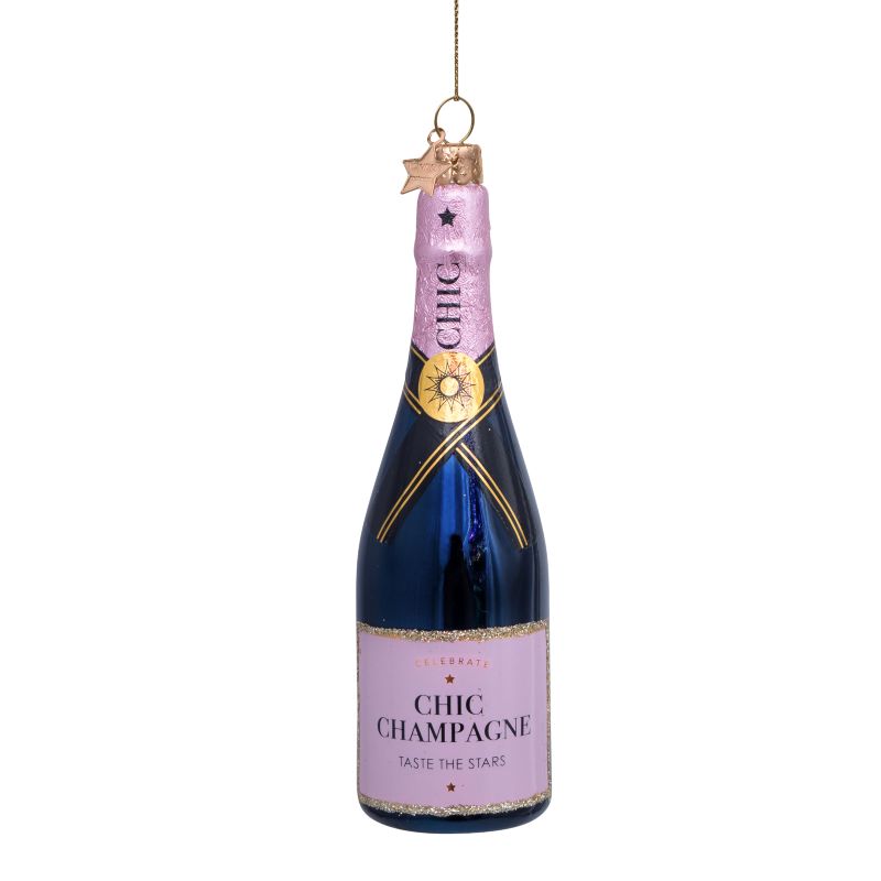 Ornament glass luxury pink bottle champagne 14cm