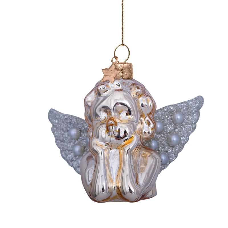 Ornament glass shiny gold angel glitter wings 8,5cm