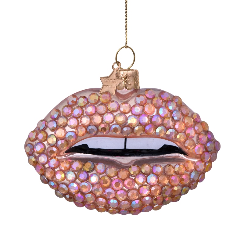 Ornaement glass champagne lips diamonds 6,5cm