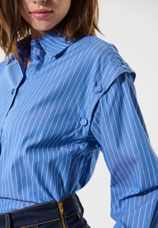 Zandie blouse button detail blue white stripe