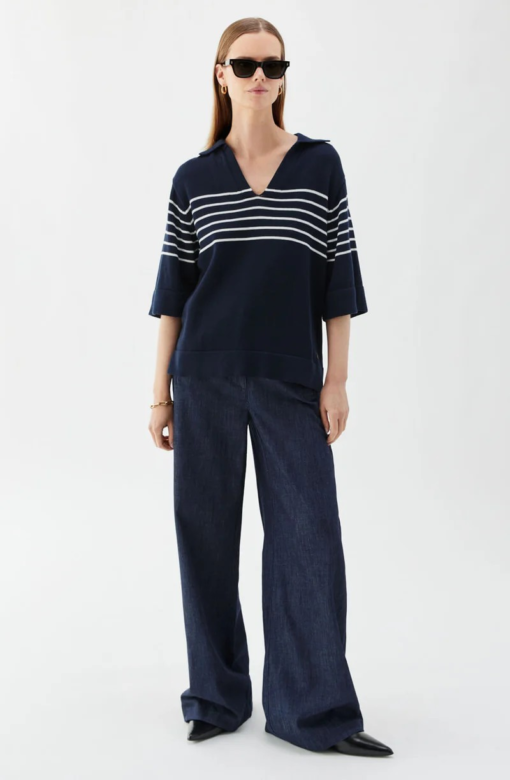 Freja striped top marine/ecru