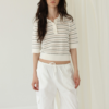 Taliana stripe polo tee cream/black