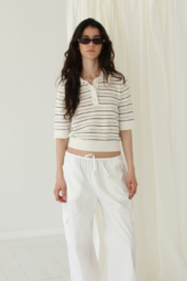 Taliana stripe polo tee cream/black