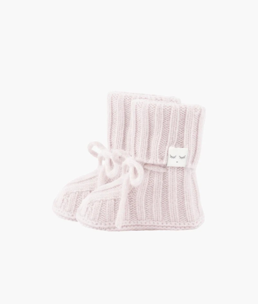 Cable knit cashmere footies light mauve