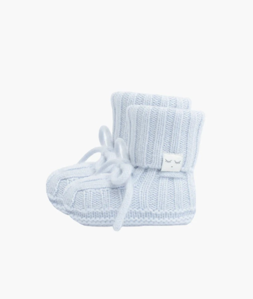 Cable knit cashmere footies light blue