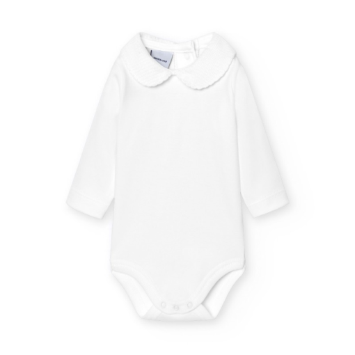 Edged pique collar bodysuit white