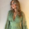 Delicate lace v-neck dress green