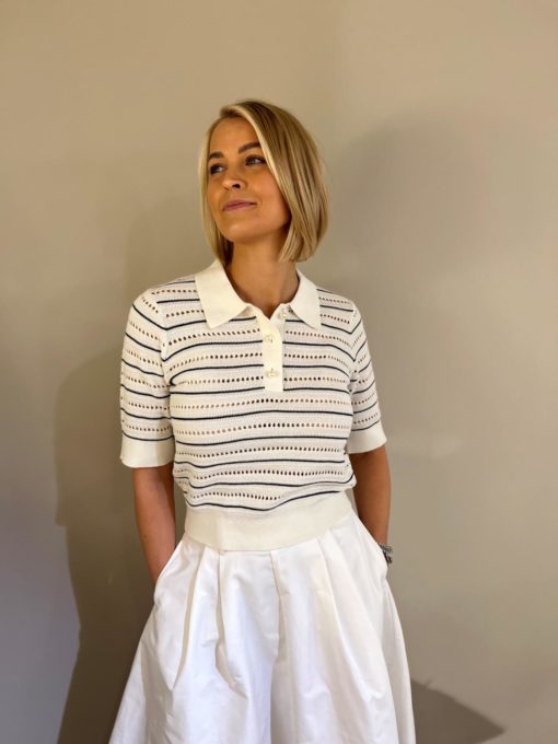 Taliana stripe polo tee cream/black