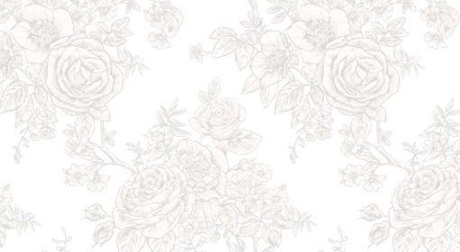 Bredt stoff; Rose Toile hvitt på hvitt, bit 1,8m