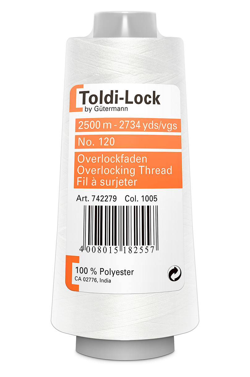 Toldi-Lock hvit overlock tråd 2500m