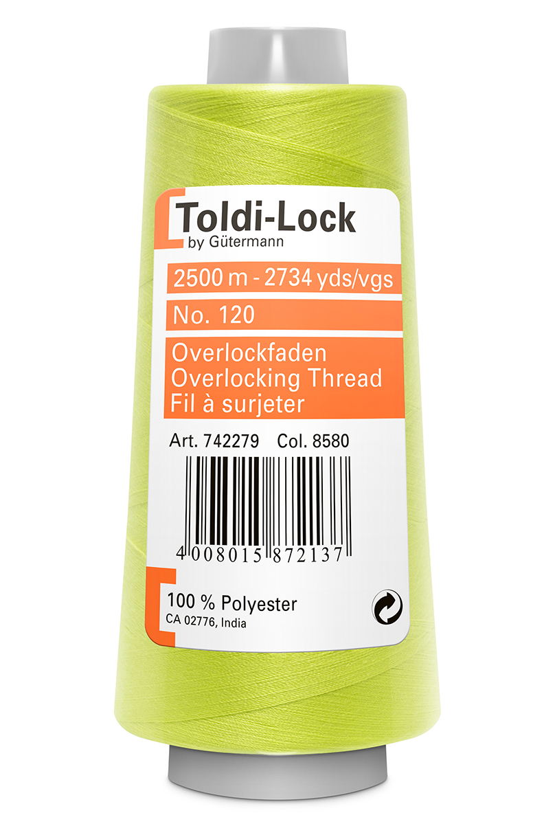 Toldi-Lock neon gul/grønn overlock tråd 2500m