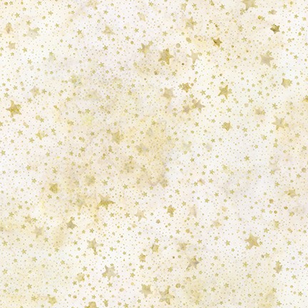Batikk, Stjerner med gulltrykk på lys bunn, bit 50 cm