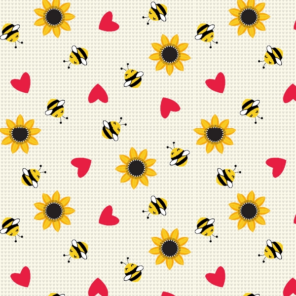 Blomster, bier og hjerter på lys bunn